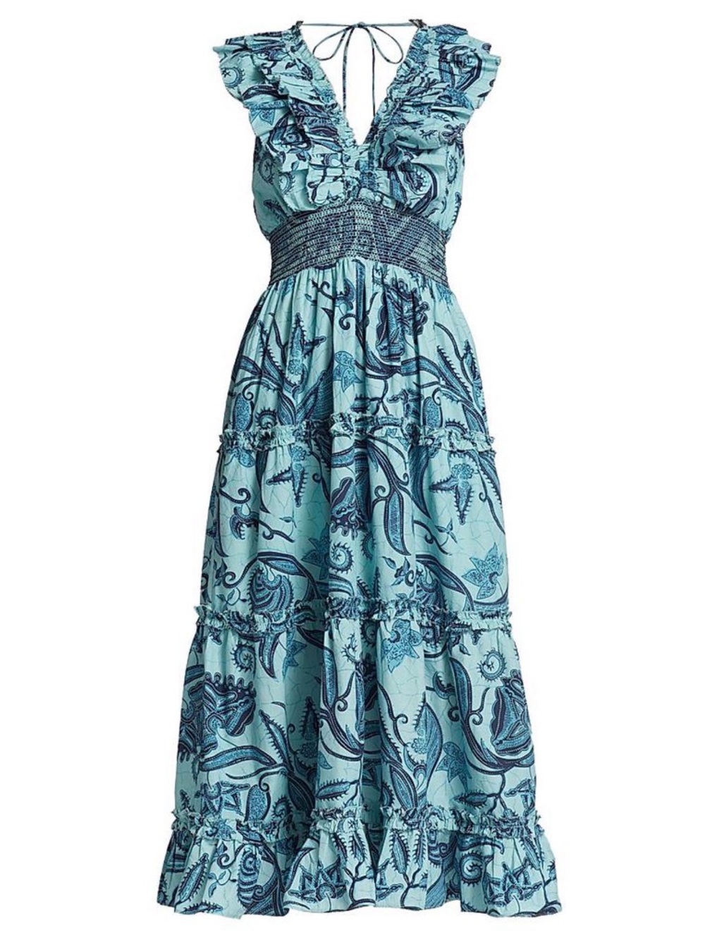 Love The Label Azalea Cotton Midi Dress Sasha Blue Paisley Ruffle Dress